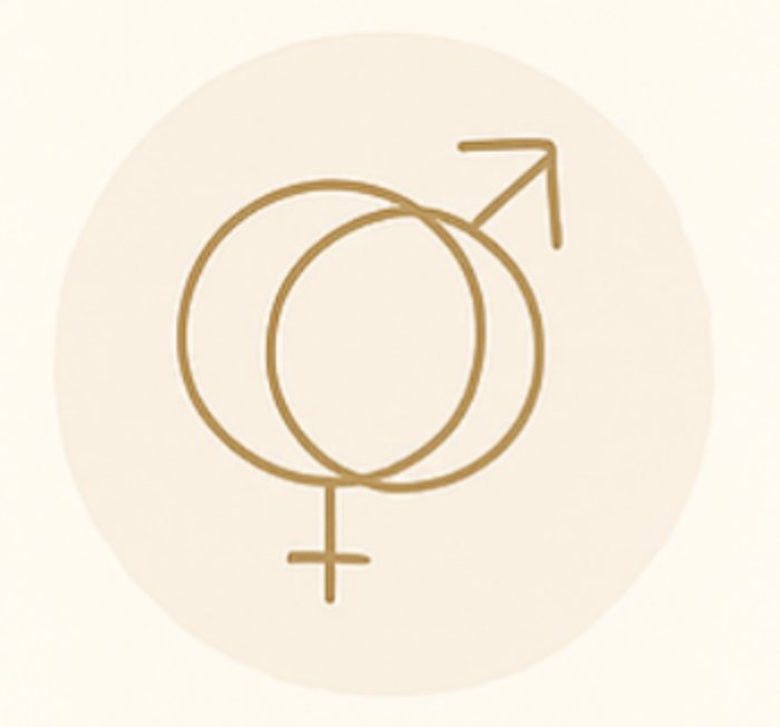 Goldene Linienzeichnung verschlungener Geschlechtersymbole